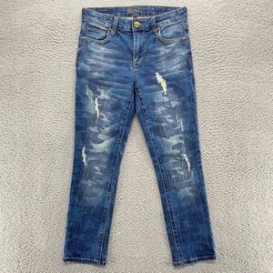 Kut‎ from the Kloth Womens 0 Straight Leg Stretch Distressed Camo Denim Blue